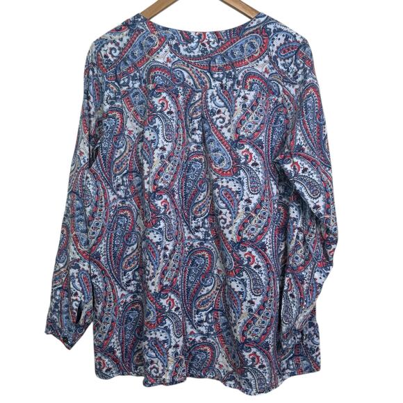 J.Jill Size Medium Blue Paisley Print Pintuck Button Up Cotton Blend Blouse - Picture 5 of 8